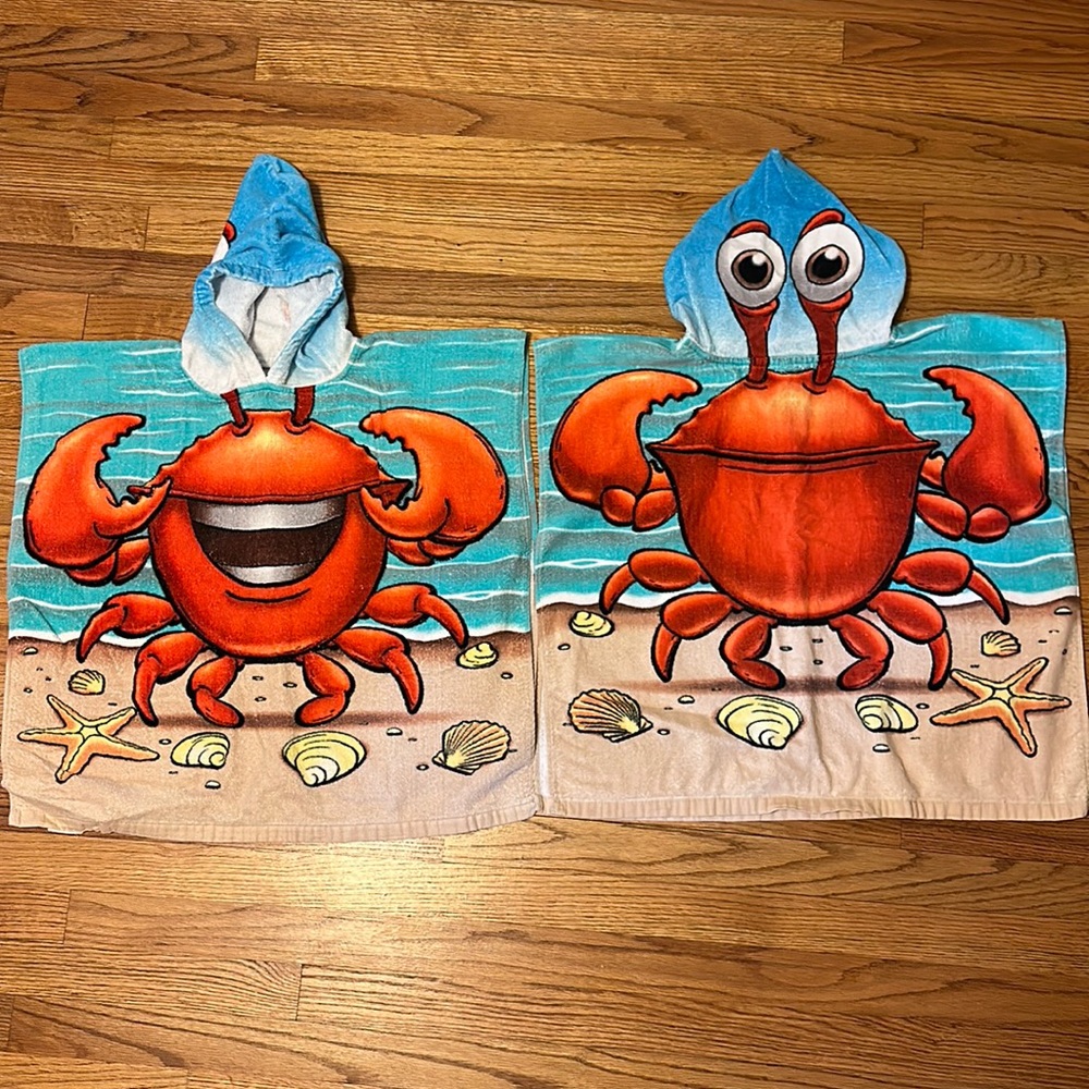 Crab poncho beach/bath towel for kids with hood